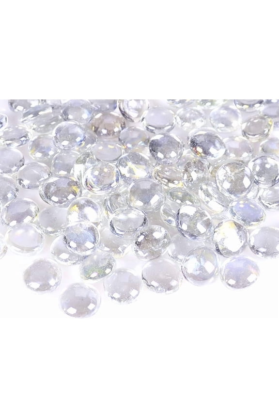 100 Pcs 14mm Flat Glass Gemstone Beads, Vase Fillers & Aquarium Decor Rocks, Clear