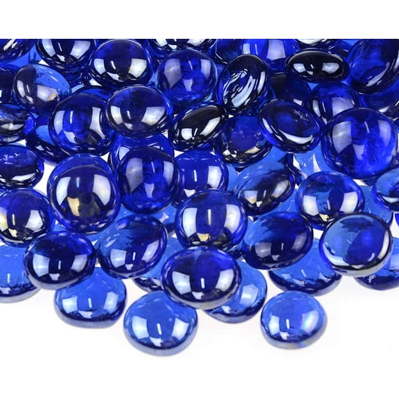 Zhuge 100 Pcs Multi-Color Flat Glass Gemstone Beads, Vase Fillers & Aquarium Decor Rocks, Sapphire Blue