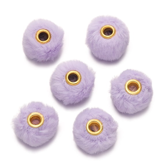 Zhuge 100-Piece Faux Fur Fluffy Pom Pom Beads, Soft Plush Puff Beads for DIY Necklace, Bracelet & Handmade Jewelry Crafting, Purple
