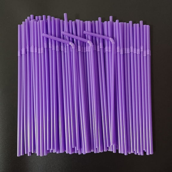 Zhuge 100PCS Of Disposable Plastic With Extended Bendable Juice Drink Milk Tea Straw-Purple