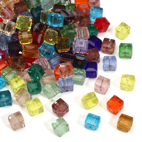 Zhuge 100pcs 6mm Crystal Glass Cube Beads, Square Shape Drilled Spacer Beads for DIY Jewelry, Necklaces, Bracelets, Earrings, Wind Chimes Ornaments, Multicolor