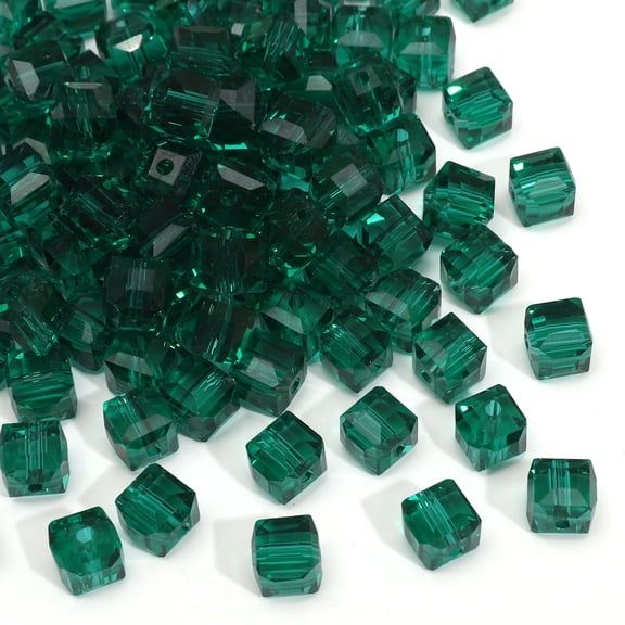 Zhuge 100pcs 8mm Crystal Glass Cube Beads, Square Shape Drilled Spacer Beads for DIY Jewelry, Necklaces, Bracelets, Earrings, Wind Chimes Ornaments, Dark Green