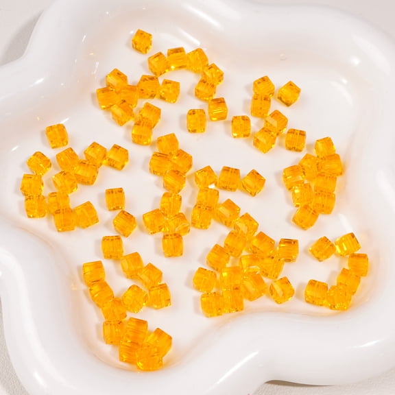Zhuge 100pcs 8mm Crystal Glass Cube Beads, Square Shape Drilled Spacer Beads for DIY Jewelry, Necklaces, Bracelets, Earrings, Wind Chimes Ornaments, Orange