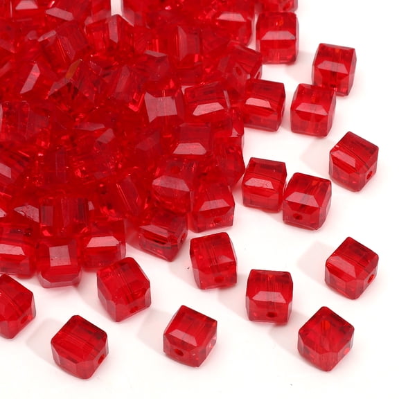 Zhuge 100pcs 8mm Crystal Glass Cube Beads, Square Shape Drilled Spacer Beads for DIY Jewelry, Necklaces, Bracelets, Earrings, Wind Chimes Ornaments, Red