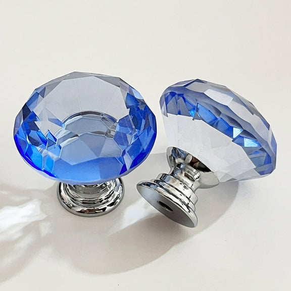 Zhuge 10PCS 30mm Pink Crystal Glass Cabinet Knobs, Diamond-Shaped Drawer Pulls for Kitchen Cabinets, Wardrobes, Dressers & Cupboard Doors, Light Blue