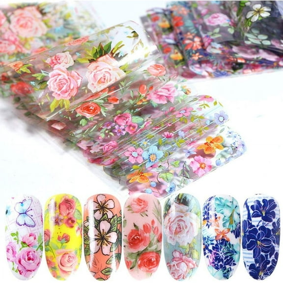 Zhuge 10pcs Nail Foil Polish Stickers Mix Rose Flower Transfer Foil Nails Decal Sliders For Nail Art Decoration Manicure Designs