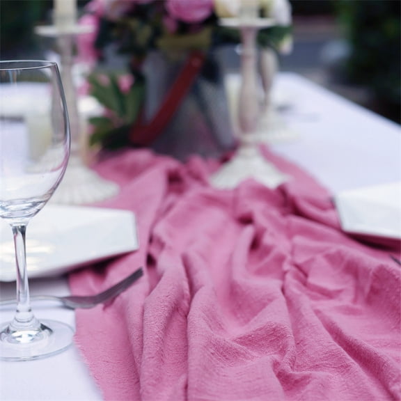 Zhuge 11.8x70.9 Inch Texture Cotton Linen Table Runner, Rustic Long Table Decor for Dining Room, Weddings, Bridal Showers & Holiday Celebrations, Dark Pink