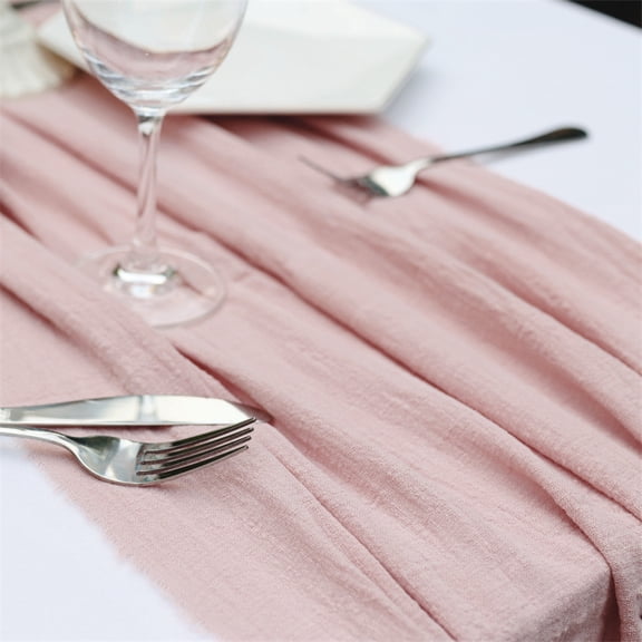 Zhuge 11.8x70.9 Inch Texture Cotton Linen Table Runner, Rustic Long Table Decor for Dining Room, Weddings, Bridal Showers & Holiday Celebrations, Light Pink