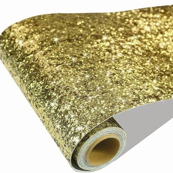 Zhuge 118.1" x 3.9" Self-Adhesive Silver Chunky Glitter Wallpaper Roll, Sparkling Sequin Embellished Wall Covering for Interior Wall Decoration, Golden