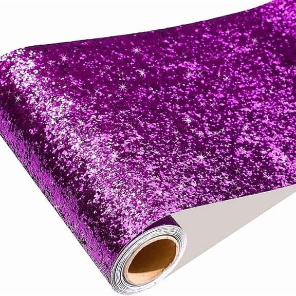 Zhuge 118.1" x 3.9" Self-Adhesive Silver Chunky Glitter Wallpaper Roll, Sparkling Sequin Embellished Wall Covering for Interior Wall Decoration, Purple