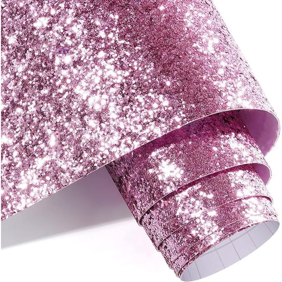 Zhuge 118.1" x 3.9" Self-Adhesive Silver Chunky Glitter Wallpaper Roll, Sparkling Sequin Embellished Wall Covering for Interior Wall Decoration, Pink