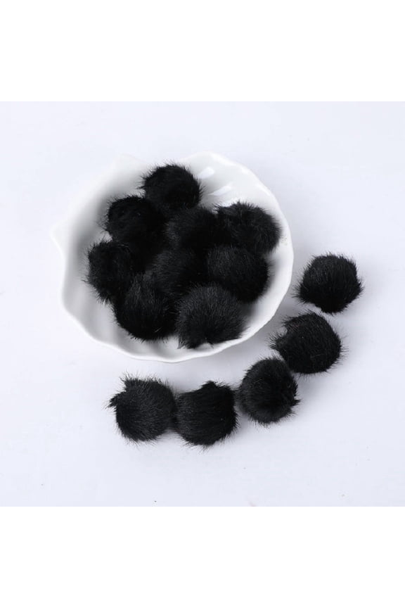 12-Pack 1 Inch Faux Fur Fluffy Balls, Soft Faux Rabbit Fur Plush with Elastic Loop for Hats, Bags, Keychains, Knitting & DIY Craft Projects, Black