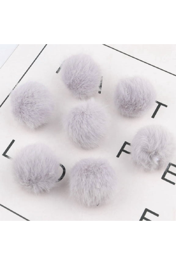 12-Pack 1 Inch Faux Fur Fluffy Balls, Soft Faux Rabbit Fur Plush with Elastic Loop for Hats, Bags, Keychains, Knitting & DIY Craft Projects, Grey