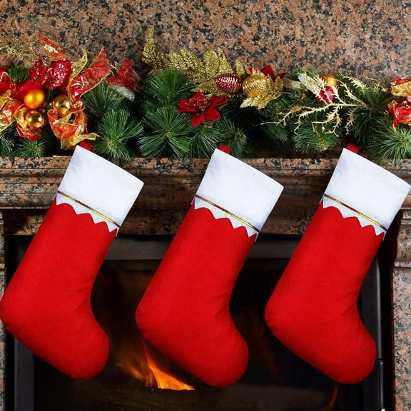 Zhuge 12 Pack Christmas Stockings Red Felt Xmas Fireplace Hanging Stockings 14.5*9.4 Inches Christmas Holiday Stockings for Family Holiday Xmas Party Decorations