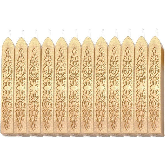 Zhuge 12 Pcs Sealing Wax Sticks, Wick-Included for Wax Seal Stamps, Wedding Invitations & Gift Wrapping, Light Gold