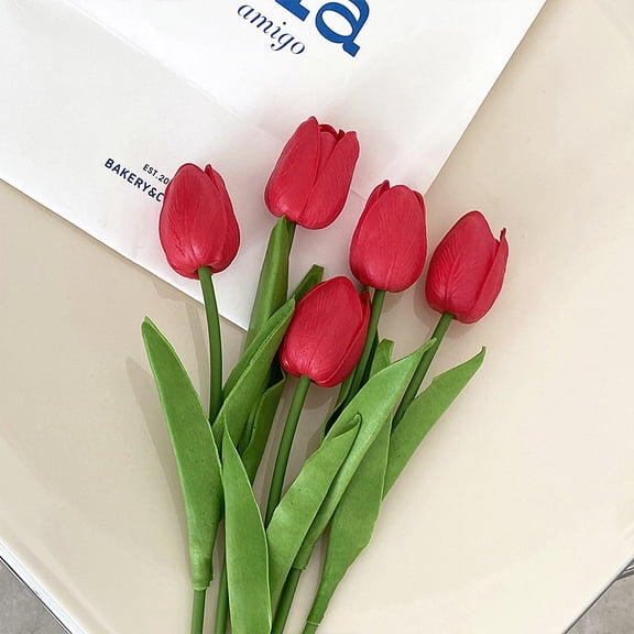 Zhuge 12-Piece Red Artificial Tulips, 13.39 Inch Lifelike Fake Flowers, Durable Faux Tulips for Home Gatherings, Table Center & Shelf Decor