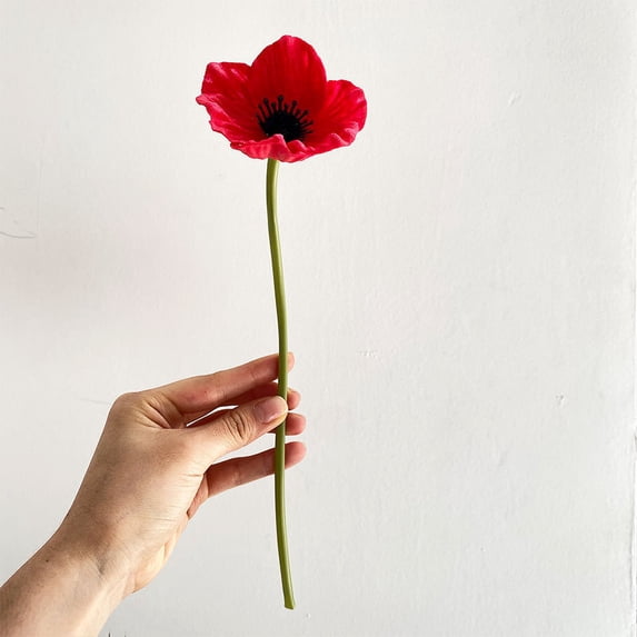 Zhuge 12-Piece Red PU Artificial Poppy Flowers 11.42×3.15 Inch, Lifelike Faux Poppies for Home Dining Table & Indoor Outdoor Decor