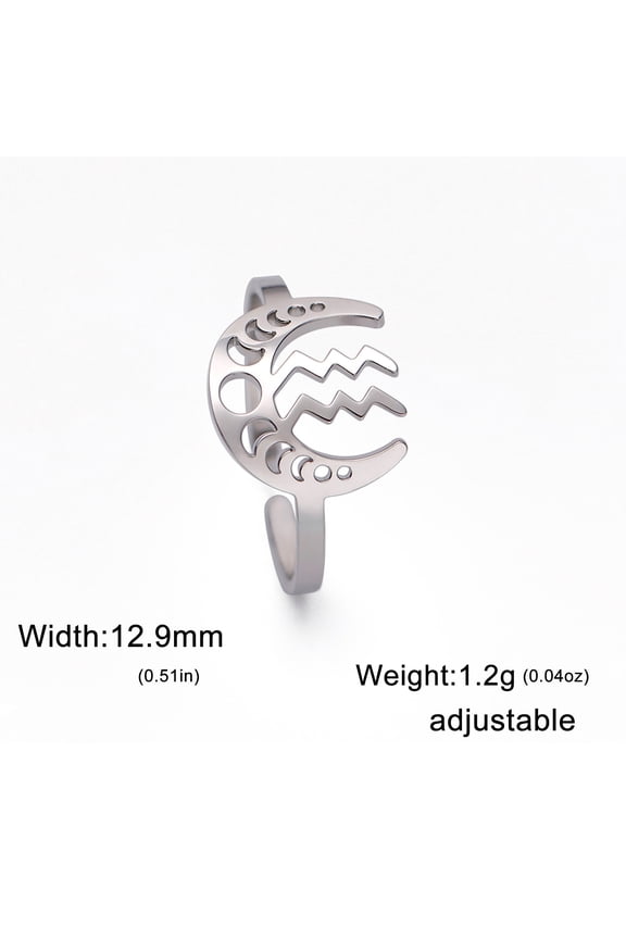 12 Zodiac Signs Constellation Ring Stainless Steel Adjustable Finger Ring Band Jewelry for Women Open Stackable RingsAquarius Silver