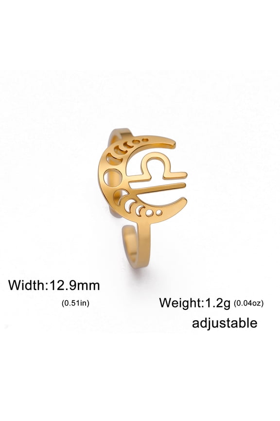 12 Zodiac Signs Constellation Ring Stainless Steel Adjustable Finger Ring Band Jewelry for Women Open Stackable RingsLibra Golden