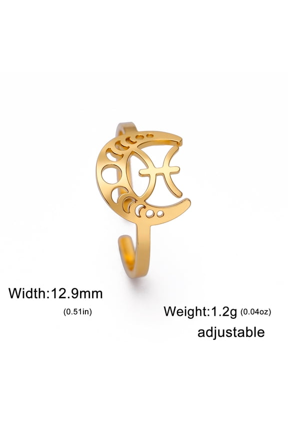12 Zodiac Signs Constellation Ring Stainless Steel Adjustable Finger Ring Band Jewelry for Women Open Stackable RingsPisces Golden