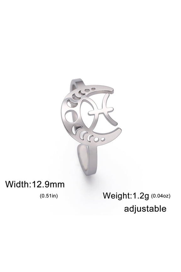 12 Zodiac Signs Constellation Ring Stainless Steel Adjustable Finger Ring Band Jewelry for Women Open Stackable RingsPisces Silver