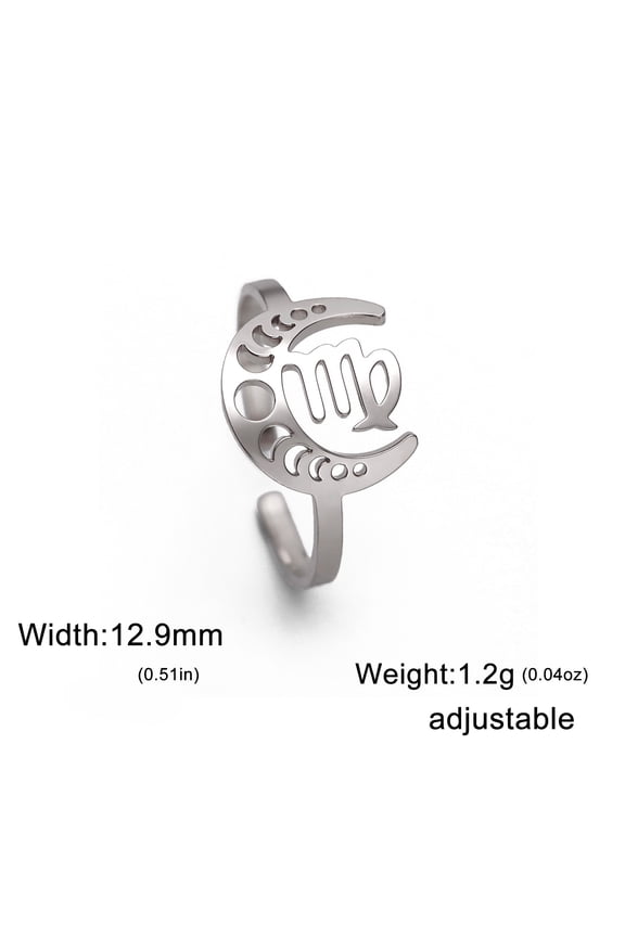 12 Zodiac Signs Constellation Ring Stainless Steel Adjustable Finger Ring Band Jewelry for Women Open Stackable RingsVirgo Silver