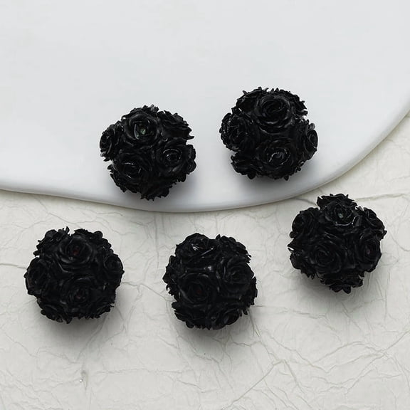 Zhuge 12Pcs 20mm Colorful Rose Flower Ball Beads, Diamond Accent Polymer Clay Craft Beads for Beadable Pens & Jewelry, Black