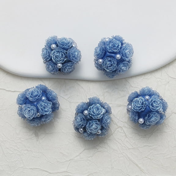 Zhuge 12Pcs 20mm Colorful Rose Flower Ball Beads, Diamond Accent Polymer Clay Craft Beads for Beadable Pens & Jewelry, Blue Gray