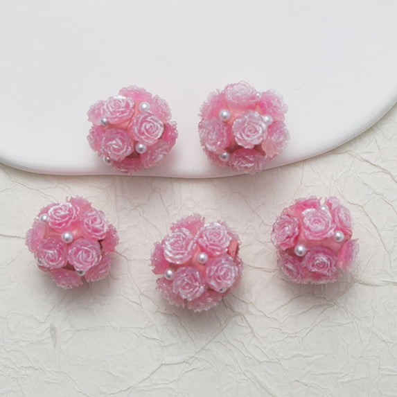 Zhuge 12Pcs 20mm Colorful Rose Flower Ball Beads, Diamond Accent Polymer Clay Craft Beads for Beadable Pens & Jewelry, Rose