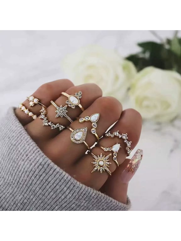 12Pcs Stackable Knuckle Rings Set for Women, Boho Dainty Lightweight Stacking Rings, Vintage Rings Pack, Trendy JewelryStyle E