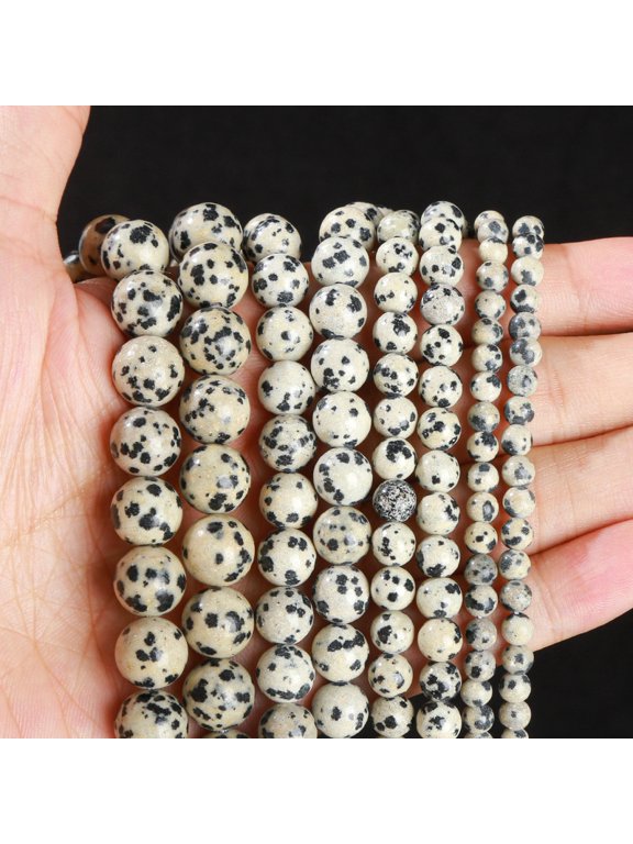 12mm white spotted natural stone semi-finished jewelry accessories, natural stone loose bead DIY bracelet, necklace jewelry accessories