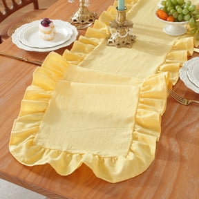 Zhuge 13.8" x 47" Yellow Ruffle Edge Cotton Table Runner, Farmhouse Rustic Table Decor for Parties, Birthdays & Holiday Gatherings