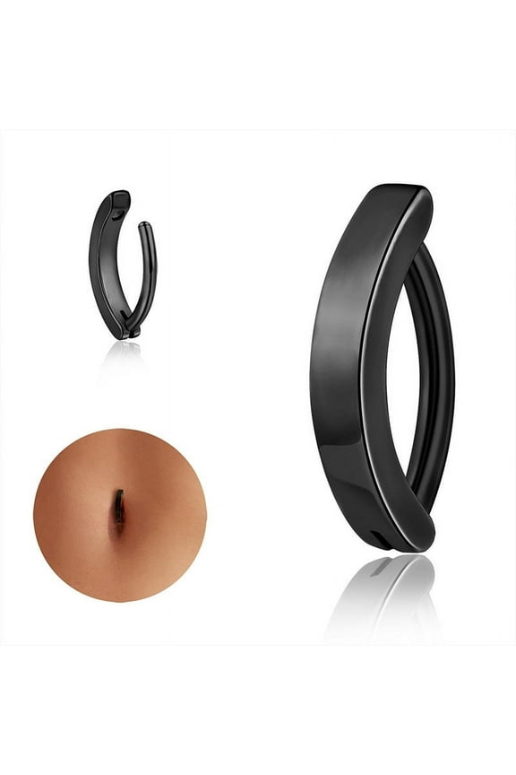 14G Belly Button RingSurgical Stainless Steel Hinged Belly Button Rings Belly Barbell Piercing Navel Barbell Body Jewelry 2PCSBlack