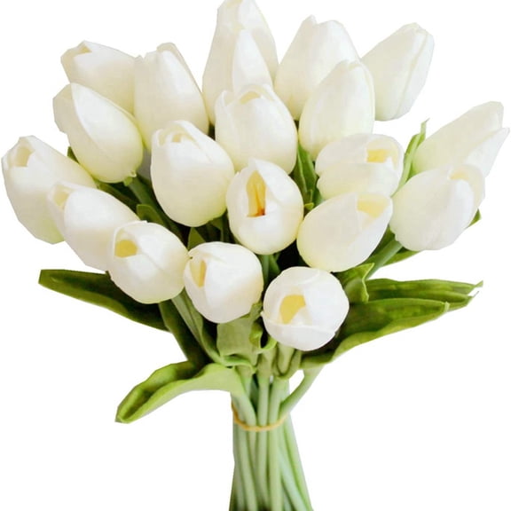 Zhuge 15-Piece 13.6" White Artificial Silk Tulips, Easter, Wedding & Home Decor, White
