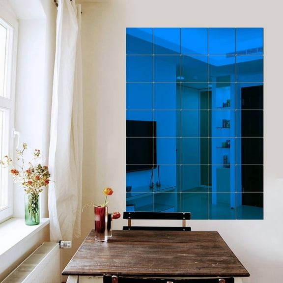 Zhuge 15-Piece 6in Square Acrylic Mirror Stickers, Self-Adhesive Gold Wall Decor Sheets , Removable Wall Decals for Bathroom, Living Room & Bedroom (Blue)