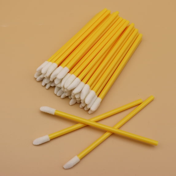 Zhuge 150PCS Disposable Lip Brush Applicators, Black Lipstick Applicators, Disposable Nail Brushes, Lipstick Gloss Wands for Makeup, Nail Art, Painting, Detail Brush (Yellow)