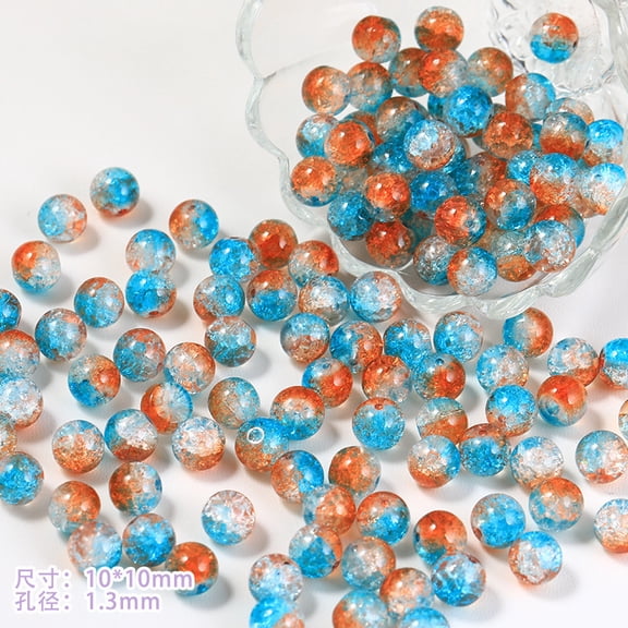 Zhuge 150Pcs 10mm Mixed Crackle Glass Beads, Round Lampwork Loose Spacer Beads for DIY Jewelry & Crafts, Orange Light Blue