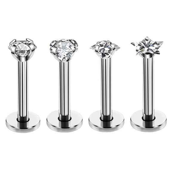 Zhuge 16G 3*6mm Internally Threaded Stainless Steel Piercing Jewelry: Flat - Back Lip Rings, Nose Rings, Studs for Tragus, Helix, Conch, Cartilage & Lobe Ears,Silver 4PCS