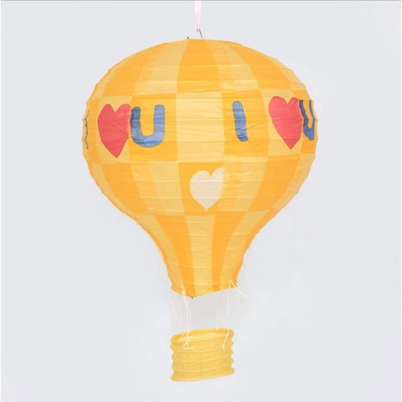 Zhuge 16in Hanging Hot Air Balloon Paper Lanterns, Reusable Chinese Japanese Party Ball Lamps Decorations Wedding Birthday Anniversary Christmas Engagement, Set of 6Yellow Lov