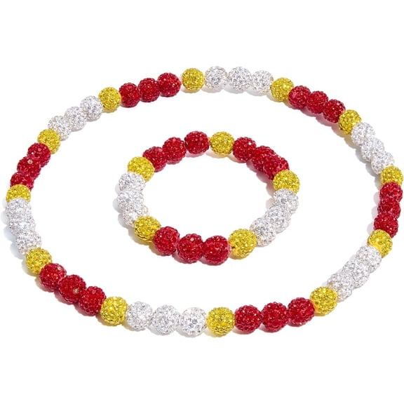 Zhuge 18 Inch Bling Rhinestone Baseball Jewelry Set, Beaded Drip Style Necklace and Bracelet Combo for Men and Women, Red/Yellow/White