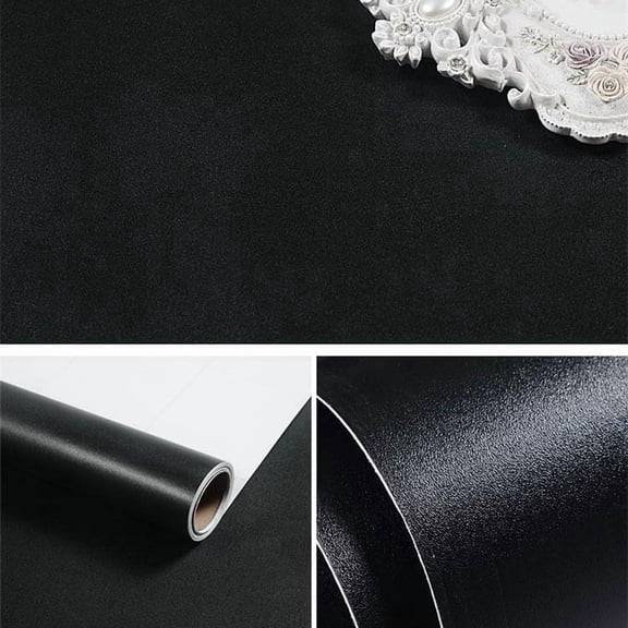 Zhuge 196.85" x 15.75" Black Solid Color Peel and Stick Vinyl Wallpaper, Self-Adhesive Removable Contact Paper for Wall, Furniture & Cabinet Renovation Covers