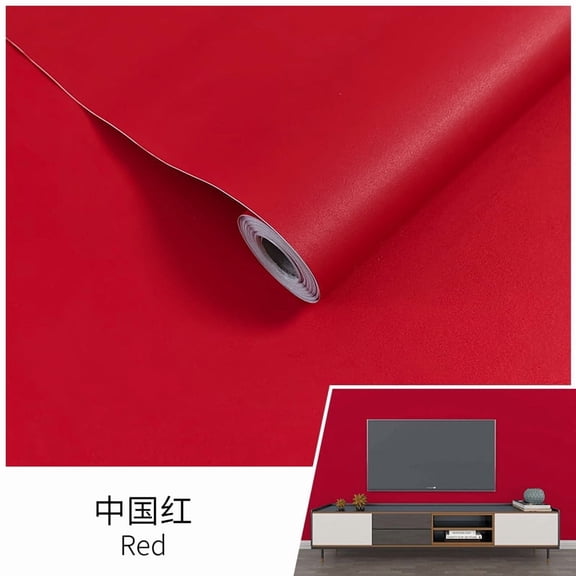 Zhuge 196.85" x 19.69" Red Solid Color Peel and Stick Vinyl Wallpaper, Self-Adhesive Removable Contact Paper for Wall, Furniture & Cabinet Renovation Covers