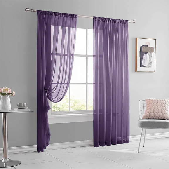 Zhuge 1Panels Sheer Curtain Panels, Light Filtering Solid Sheer Drapes with Rod Pocket Design, Soft Window Treatments, Each 39.4"W x 51.2"L for Bedroom and Living Room Decor, Dark Purple