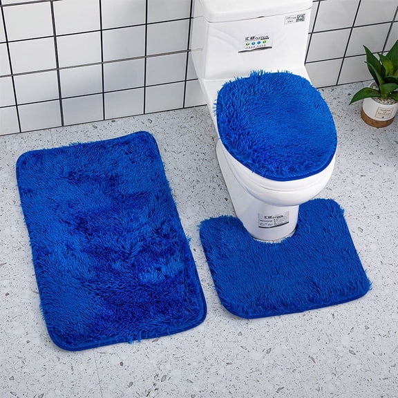 Zhuge 1Pcs Machine washable bathroom floor mat three-piece U-shaped toilet, 3 Piece Soft and Comfortable Bath Mat Include Toilet Lid Cover, Non-Slip Absorbentb Rugs(blue