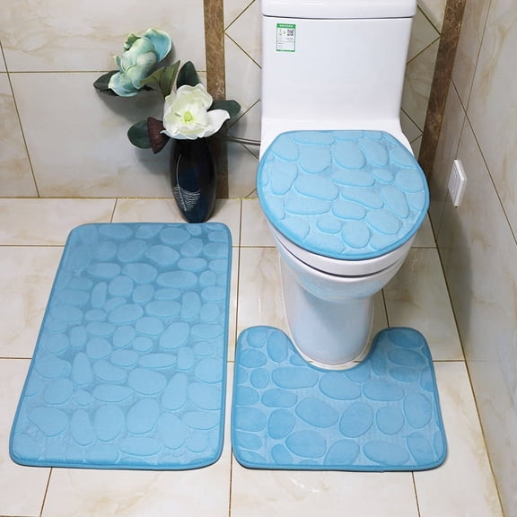 Zhuge 1Pcs Pebble embossing Bathroom Foot Mat Set, Toilet Three-piece Set Toilet Pads Clean And Reuse Water Absorbent Bathroom Mat For Shower (blue)