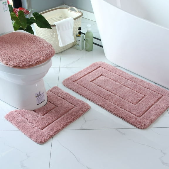 Zhuge 1Pcs Premium European - Style Toilet Three - Piece Set: Clean, Reusable Toilet Pads and Super Absorbent Bathroom Mat ,Dusky pink