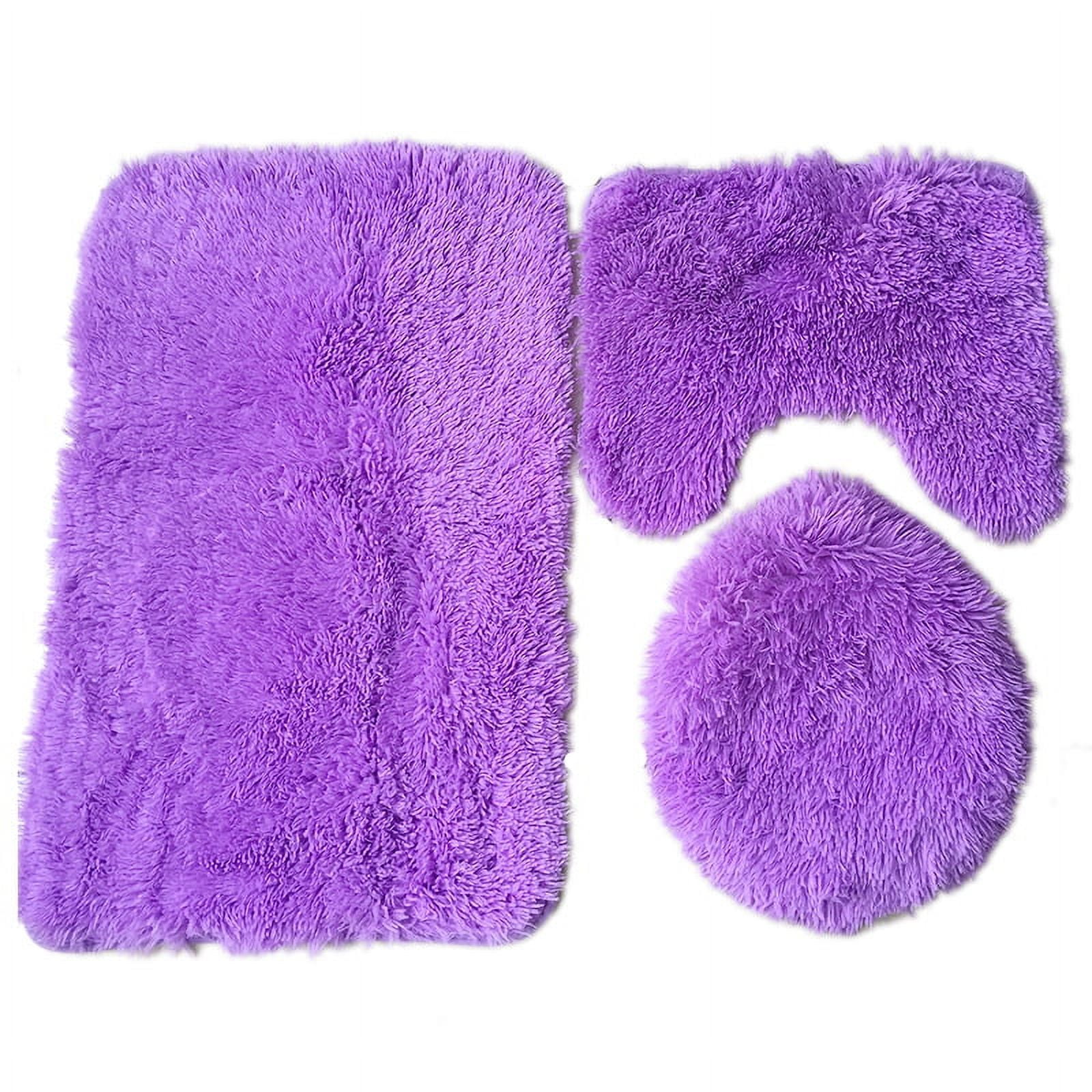 Zhuge 1Pcs Solid color silk wool carpet bathroom toilet three-piece set, Toilet Three-piece Set Toilet Pads Clean And Reuse Water Absorbent Bathroom Mat For Shower (purple)