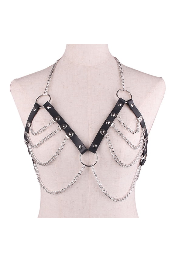 1pc Edgy Punk Leather Body Chain, Adjustable Statement Jewelry for Rave Festivals, Club Nights & Party Fashion,Chest chain,L08