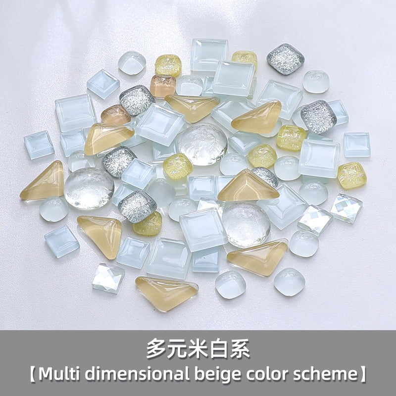 Zhuge 2.2LB Assorted Colors Irregular Crystal Glass Mosaic Tiles, DIY-Friendly Craft Supplies for Mosaic Making Projects, Home Decor Accents & Art Creations, Beige