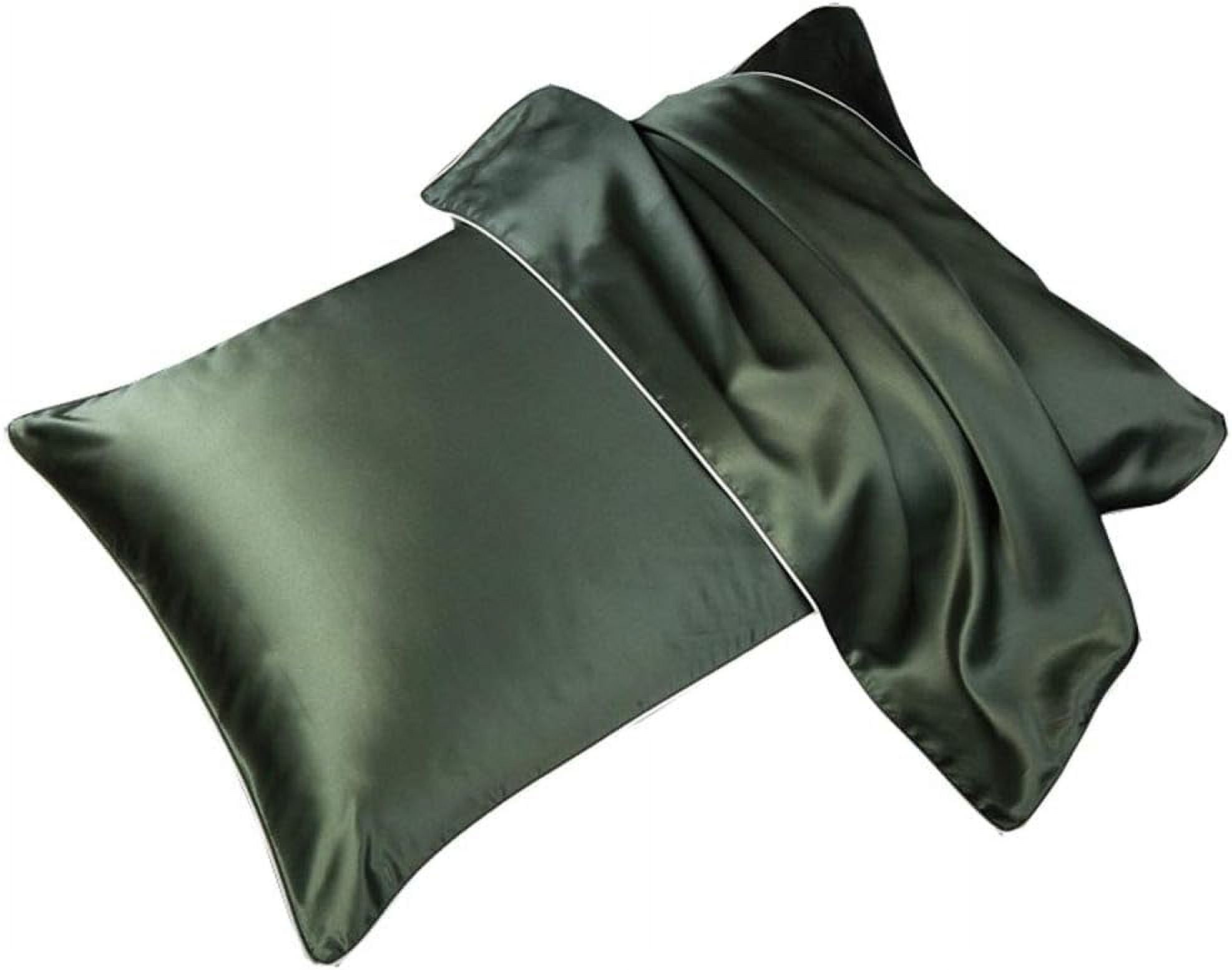 Zhuge 2 Pack 100% Silk Pillowcases for Hair and Skin 19 Momme Silk Bed Pillowcases with Envelope Closure (Queen Size, Olive Green)